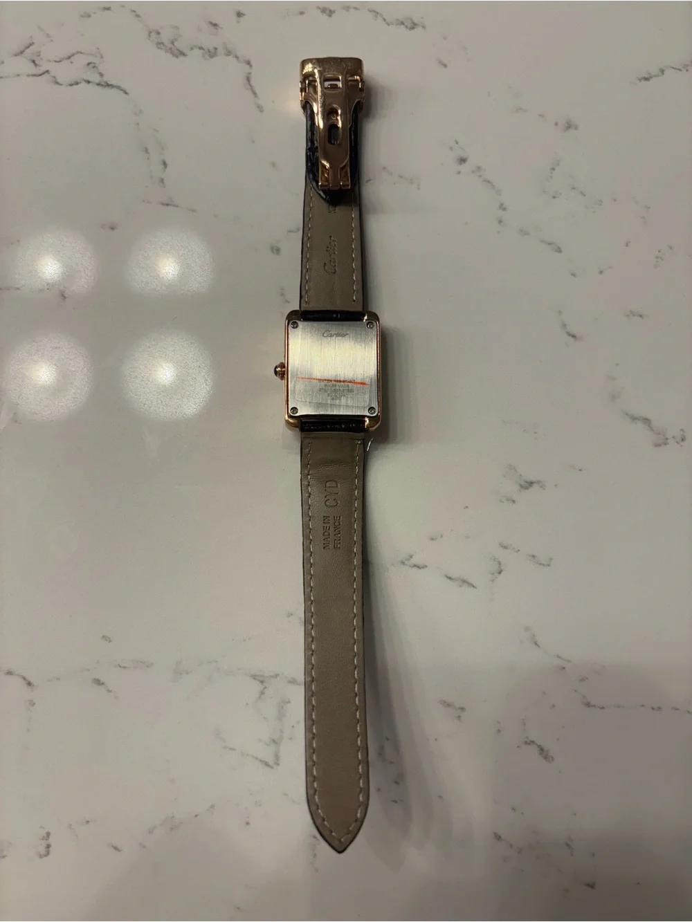 Tank-Style Square Watch with Black Leather Strap